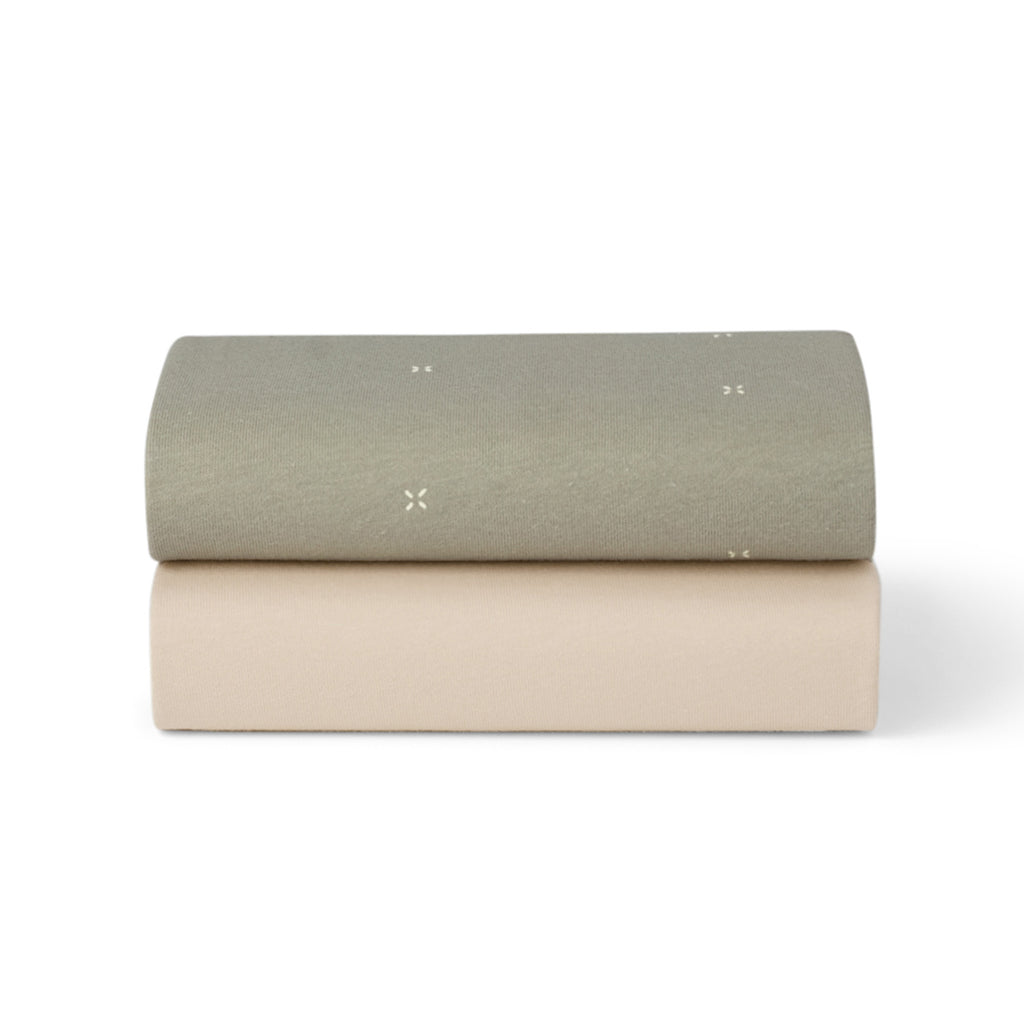 Snüz Twin Pack Sheets - Bassinet - Sage/Cross