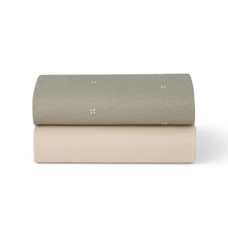 Snüz Twin Pack Sheets - Bassinet - Sage/Cross
